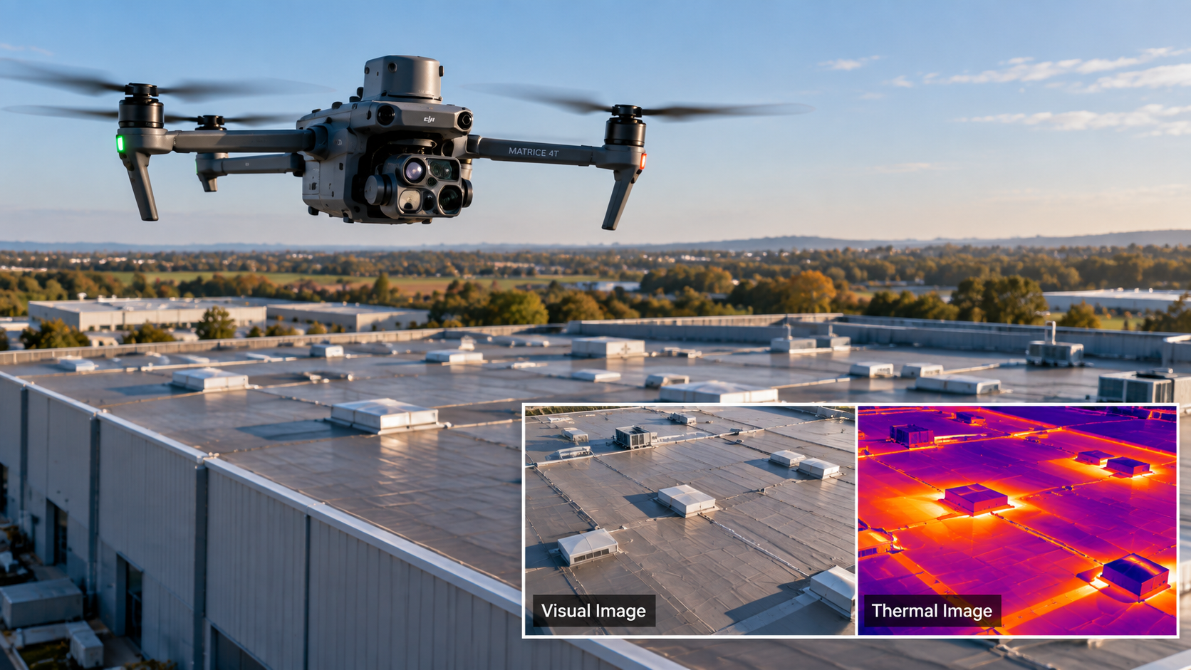 Matrice 4T thermal inspection imagery showing visible and infrared views